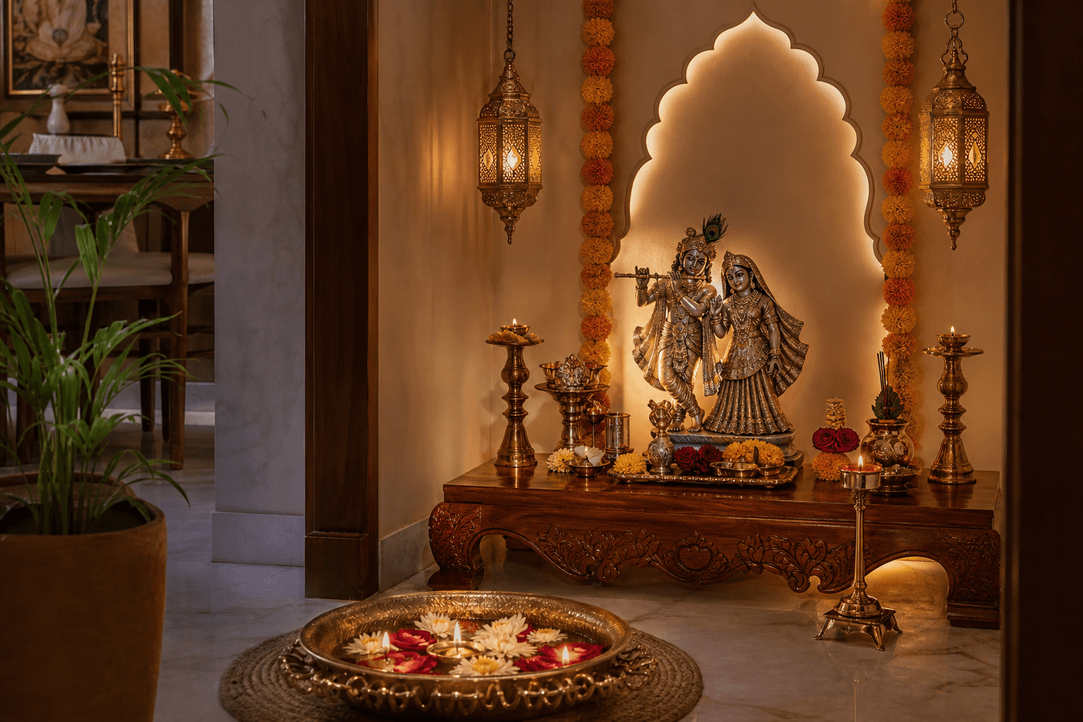 Styled home mandir with Ishwarmart puja decor